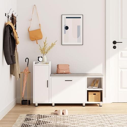 Maupvit Shoe Storage Bench with Flip Drawer Shoe Cabinet, 8 Adjustable Metal Feet, White thumbnail 8