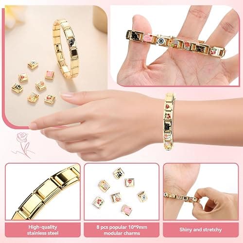 Ouxayapl Italian Charm Bracelet Gold, Italian Charms Armband Set, DIY Abnehmbare Module für 9mm Armbände, Italian Charm Armbänder Bracelet Gold Charms mit Öffnungswerkzeug für Mädchen Junge Geschenk thumbnail 3