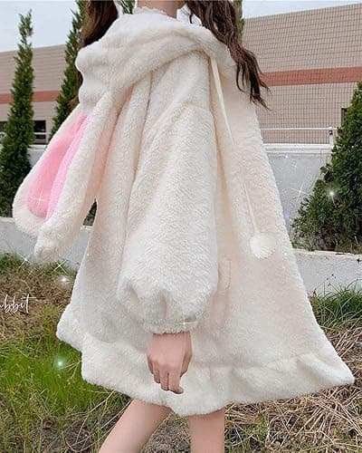 BZB Kawaii Anime Bunny Ear Hoodies For Women Sweet Lovely Fuzzy Fluffy Rabbit Sweater Tops Cosplay Jacket Coats thumbnail 3