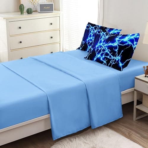 Leaflin Twin Size Bed in A Bag Lightning Bedding Set for Boys Blue Comforter with Sheet Set, 5 Pieces Kids Teen Cool Quilt Bedding Set thumbnail 5