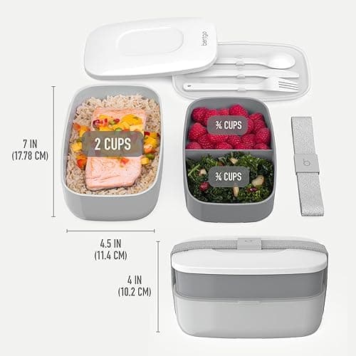 Bentgo Classic - Adult Bento Box, Stackable 3-Compartment Lunch Box with Removable Utensil Set and Sealing Strap, BPA-Free, Food Container Ideal for Meal Prep, Work, and On the Go (Gray) - Gray thumbnail 6