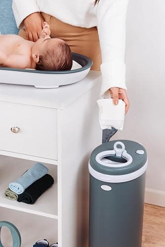 Ubbi Stainless Steel Diaper Pail, Odor Locking, No Special Bag Required, Award-Winning, Registry Must-Have, Open Water thumbnail 12