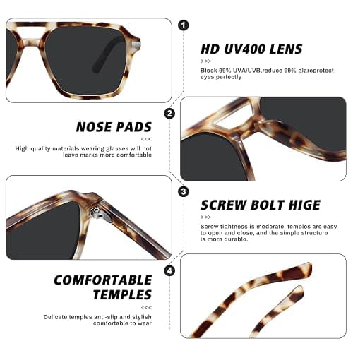 Fozono Retro Aviator Sunglasses for Women Men Trendy Classic Square 70s 80s 90s Vintage Shades Double Bridge Aviators FZN813 thumbnail 5