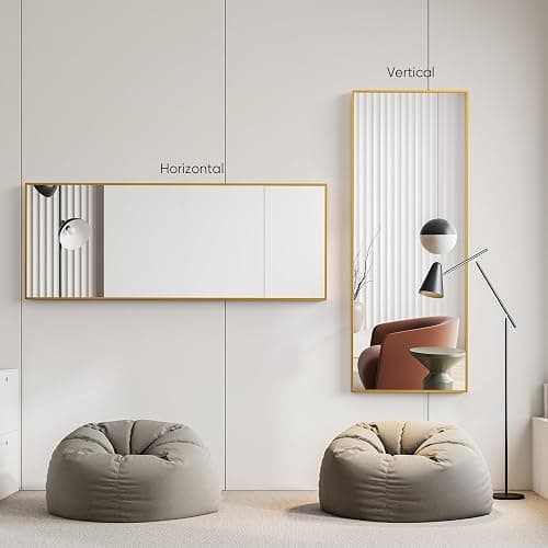 NEWBULIG Full Length Floor Mirror, Body Standing Wall Mirror | Hanging or Leaning, Shatter-Proof Glass, Aluminum Alloy Frame with Stand, Home Decor Bedroom, Gold thumbnail 7