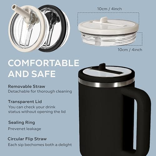 2 Pcs Stanley Lid Replacement 40 Oz,Flip Straw Reusable Stanley Cup Lids Spill Proof 40oz, H2.0 Quencher Protour Tumbler, Spill Proof Cover, Spill-Proof Design, Quencher Cup Accessories - CREAM thumbnail 3