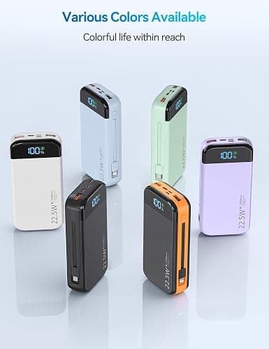 LENGSUM Portable Charger Power Bank Built-in Cables, 32000mAh 22.5W USB C Fast Charging, 5 Outputs 3 Inputs Travel Essentials Battery Pack Compatible with iPhone, iPad, Samsung, Google Pixel, Black thumbnail 8