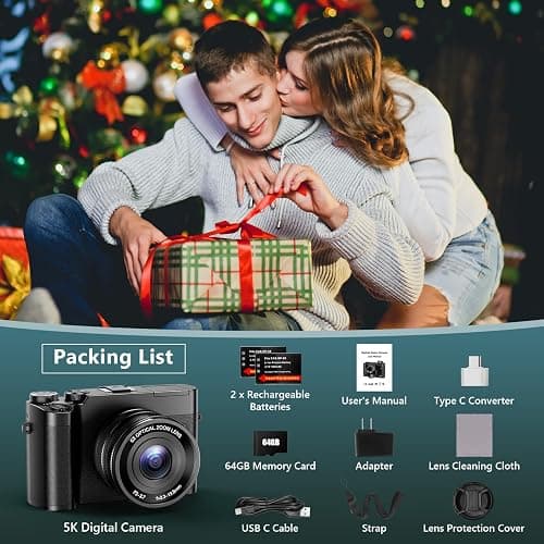 5K Digital Camera, 64MP Cameras for Photography with 6X Optical Zoom & Autofocus, WiFi Vlogging Camera for YouTube Video, Dual-Lens, 2 Batteries, 64GB Card & Flash, Best Cameras for Content Creators thumbnail 8