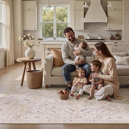 Resare 5x7 Area Rug, Washable Rugs for Living Room, Beige Rug for Bedroom Non Slip Vintage Floral Carpet for Dining Room Playroom Office thumbnail 5