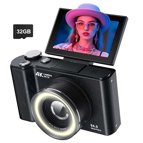 W & O Digital Camera for Teens,Y2K CCD Kids Digital Camera with 32G SD Card,180° Flip Screen Camera for Photography Vlogging with Fill Light, Point and Shoot Digital Cameras for Beginner(Black) - Image 1