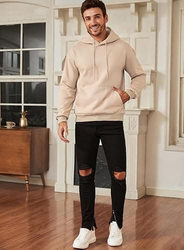 JMIERR Mens Casual Cotton Hooded Collar Drawstring Hoodies Pullover Sweatshirts Casual Long Sleeve Shirts thumbnail 3