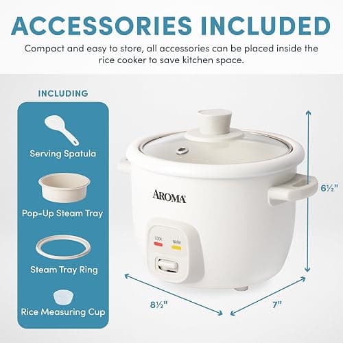 AROMA® CoreCoat Rice Cooker with Pop-Up Food Steaming Basket (4 Cups Cooked, 2 Cups Uncooked) thumbnail 2
