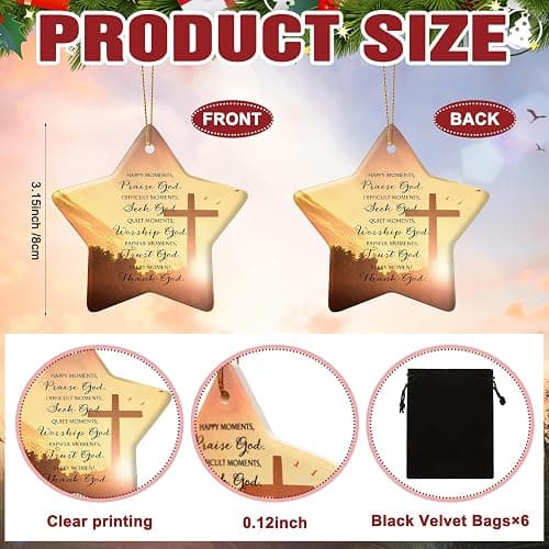 Suilung 6 Pcs Christmas Christian Ornaments Star Shaped Bible Verse Double Side Printing Ceramic Inspirational Religious Gifts Christmas Tree Hanging Decor for Employee Women Men thumbnail 3
