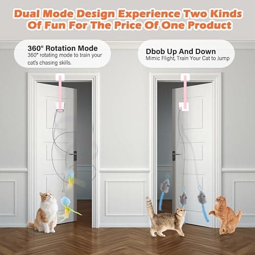 HAPPYCODE Interactive Cat Toy, Flapping Bird & Rotating Feather Teaser for Indoor Cats, Hanging Doorway Cat Toys with Fishing Pole for Exercise, Boredom Relief & Fun Games thumbnail 2