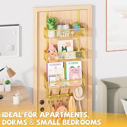 Kaiferty Over The Door Hooks Organizer, Coat Rack Over The Door Storage Hanger Towel Rack, Back of Door Storage Organizer for Bathroom,Bedroom,Kitchen,Office (Gold, 4-Tier) thumbnail 8