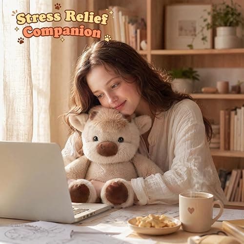 Highland Cow Running Plush, 16.5 Inch Interactive Stuffed Animal, Khaki | Soft PP cotton filling, movable legs, battery free running motion, 16.5 inch khaki Highland cow for cuddling and desk decor thumbnail 6