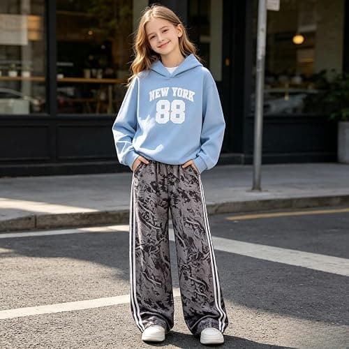 Voxikodex Size 9-16 Years Girls Clothes 2Piece Hoodie Sweatshirt & Wide Leg Pants Teen Girls Fall Winter Outfits Set thumbnail 6