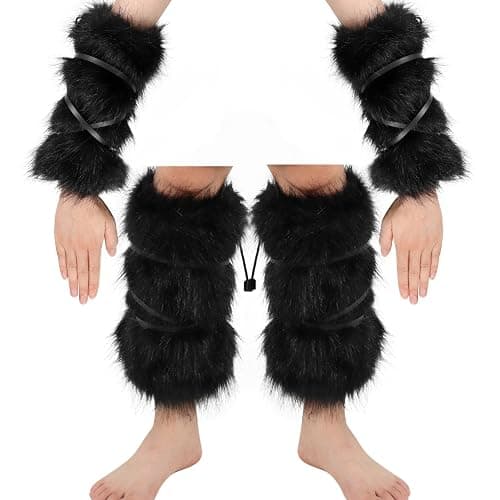 Adolala Faux Fur Furry Arm Cuffs and Leg Warmers Covers Set for Halloween Cosplay Costumes Accessory - Image 1