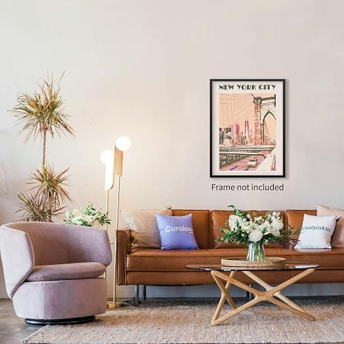 New York City Landscape Pink Posters Retro Us Landmarks Scenery Wall Art Vintage Bridge Canvas Painting for Living Room Bedroom Wall Decor 12x16 inch Unframed thumbnail 4