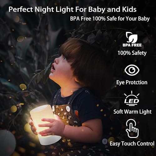 G Keni Nursery Night Light for Baby, Portable LED Touch Night Lamp for Kids and Adult, Breastfeeding, Sleep Aid, USB Rechargeable Nursing Lamp, Bedside Dimmable Warm Night Light, Soft Eye Caring thumbnail 3