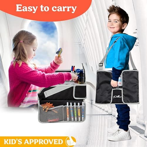 PILLANI Kids Travel Tray for Car - Car Seat Tray for Kids Travel, Road Trip Essentials Must Haves - Carseat Table Roadtrip Activities - Toddler Lap Desk Organizer for Airplane - Kids Travel Essentials - Blue Dinosaur thumbnail 6