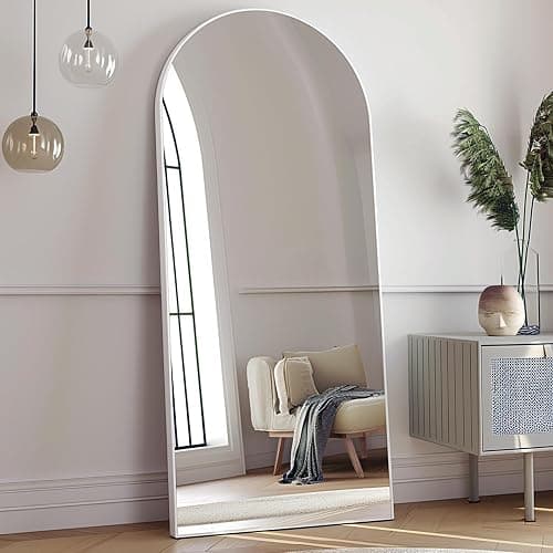 Prywot Arched Full Length Mirror, 70"x26" Free Standing Floor Mirror, Modern Full Body Mirrors with Stand, Wall Mirrors with Aluminum Alloy Frame for Bedroom,Living Room, White - Image 1