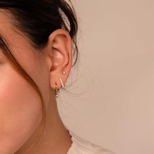 Gold Earrings for Women, 14k Gold Plated Dangle Huggie Earrings for Women Trendy Dainty Gold Hoop Earring Stacks Hypoallergenic Pearl Chain Drop Cartilage Earring Fashion Womens Jewelry thumbnail 6