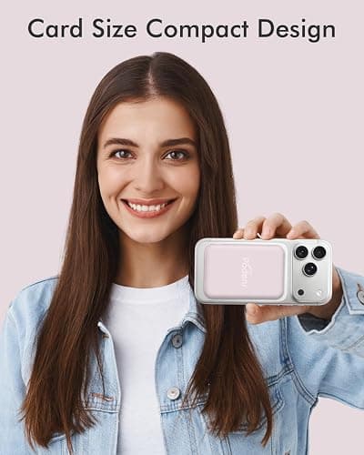 podoru for Magsafe Battery Pack, 5000mAh Magnetic PowerBank with Type-C Cable 20W PD Fast Charging Lighting Input Wireless Charger for iPhone 17/16/15/14/13/12/ All Series-Light Pink thumbnail 4