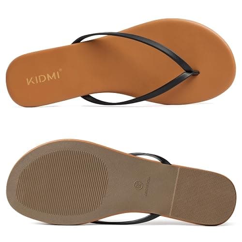KIDMI Thong Flip Flops for Women - Memory Foam Summer Beach Sandals for Women - Vegan Leather Flat Sandals thumbnail 7