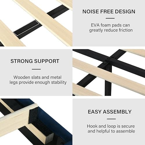 BarnFurin Twin Bed Frame/Velvet Upholstered Platform Bed with Adjustable Vertical Channel Tufted Headboard and Footboard/No Box Spring Required/Easy Assembly/Blue thumbnail 7