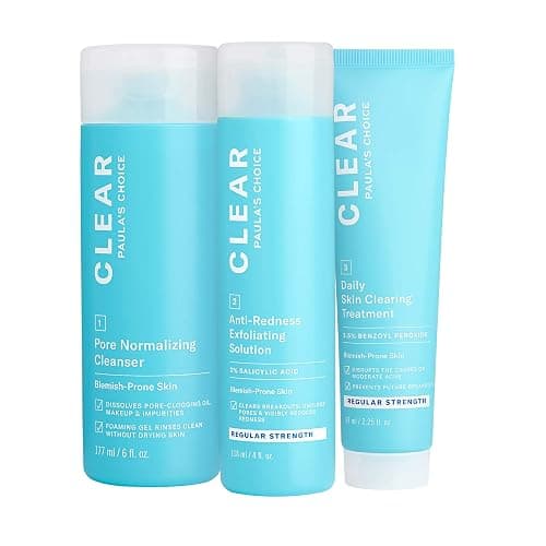 Paula's Choice CLEAR 3-Piece Acne Kit, Includes Daily Cleanser, 2% Salicylic Acid Exfoliant & Benzoyl Peroxide Treatment, Prevents & Treats Mild to Severe Acne & Breakouts, Fragrance-Free, Set of 3 - Image 1