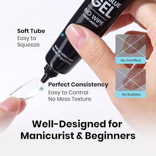 Beetles 2Pcs 20g Nail Glue Gel, No Wipe, Hands-Free Tipex Solid Nail Glue Gel, Super Strong for Acrylic Nails Extension Fake Nails, 3D Nail Art, Great for Home & Salon Use, U V Light Required thumbnail 6