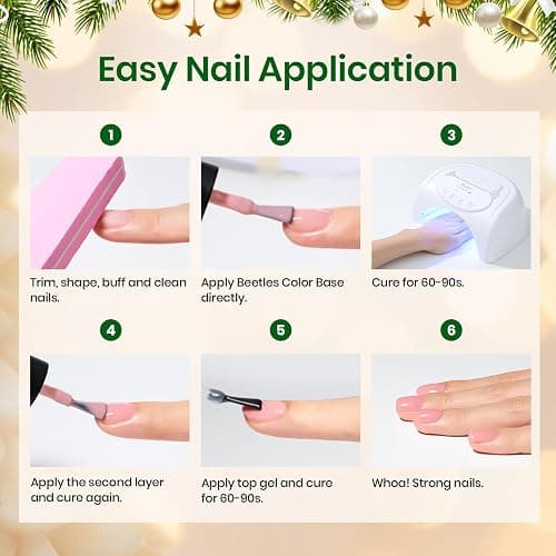 Beetles Rubber Base Gel Nail Polish - Christmas Limited, 6 Colors Nude Gel Polish Pink Peach Neutral Sheer Base Colors for French Nail Tips Flexible U V LED Soak Off DIY Home Manicure Winter Gifts thumbnail 8