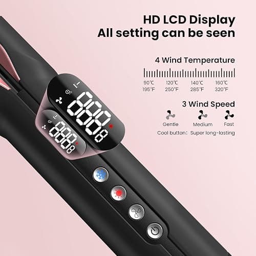 Hair Straightener - 2 in 1 Wet to Dry Hair Dryer and Straightener with High-Speed Airflow + Rapid Heat-Up + Customizable Temperature + LCD Display & Auto Shut-Off + No Heat Damage (Dark Black) thumbnail 5