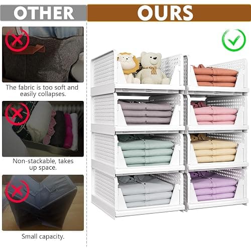 SNSLXH 5 Pack Stackable Closet Organizer Box, Multifunctional & Foldable Closet Storage Basket for Bathroom Kitchen Laundry Room Wardrobe Storage, Space-Saving Clothes Storage Drawer Organizer, White - White 5 Pack thumbnail 5