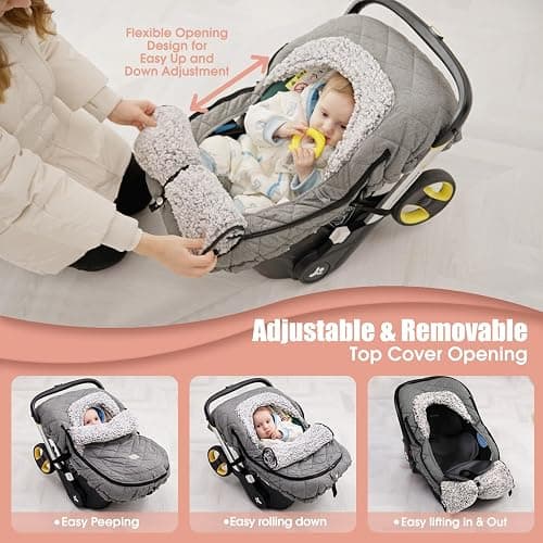 ACRABROS Car Seat Cover Baby: Winter Infant Carseat Canopy for Boy Girl Newborn, Zipper Peeping Window, Warm Cozy Cold Weather Waterproof Fitted, Heather Grey thumbnail 2