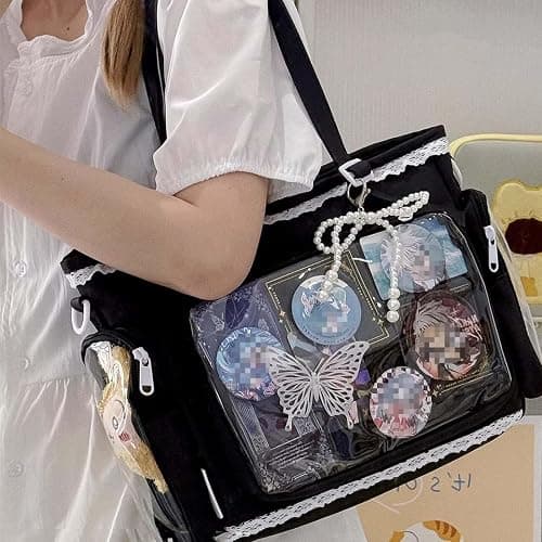 Lolita Ita Bag Clear Display DIY Bag ita tote bag pin display with Insert large messenger bag Kawaii Anime lace trim bag thumbnail 3