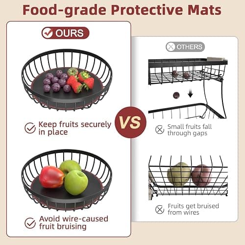 Sevenblue 2 Tier Fruit Bowl for Kitchen Counter, Black, Extra Large | Sturdy Metal Basket for Fruit, Bread & Onions, Modern Wire Fits Various Styles, Includes Food-Safe Mats to Keep Produce Fresh thumbnail 6