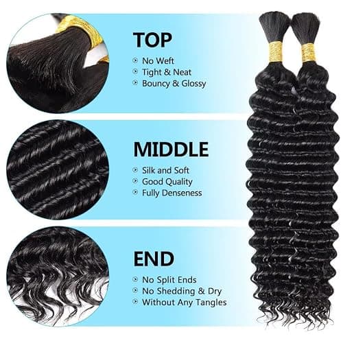 100g 3 bundles Human Braiding Hair for Boho Braids 24 Inch Curly Boho Hair for Braiding Knotless 12A Deep Wave Bulk Bohemian Natural Black thumbnail 4