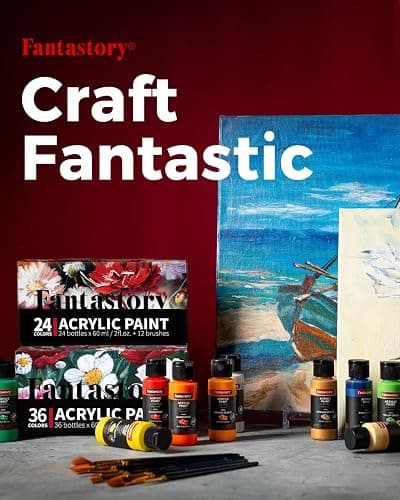 Fantastory Acrylic Paint Set 36 Classic Colors(2oz /60ml) with 12 Brushes, Professional Craft Thick Paints Kits for Adults, Canvas Wood Fabric Ceramic Rock Painting Supplies [Professional Series] thumbnail 7