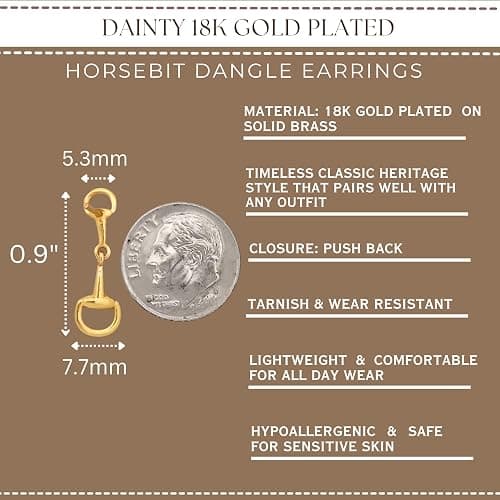 Dainty Horsebit Dangle Brass Earrings in Gold or Silver – Modern Equestrian Snaffle Bit Heritage Style. Hypoallergenic, Lightweight Everyday Horse Jewelry, Nickel Free Minimalist Western Earrings thumbnail 3