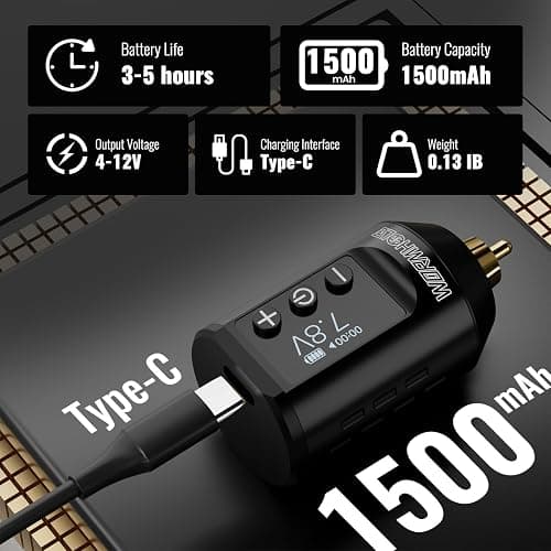 Wormhole Tattoo Gun Kit, Wireless Tattoo Machine Kit Complete Tattoo Practice Kit Rechargeable Cordless Tattoo Power Supply Portable 1500mAh with LED Digital Display for Tattooist WTK260 thumbnail 4