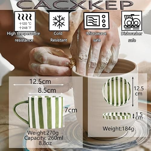 CACXKEP 8 Oz Coffee Mug Large Espresso Cups With Saucer Ceramic Coffee Mugs Porcelain Coffee Cup With Saucer Hand-Painted Striped Art Cup And Saucer,C thumbnail 4