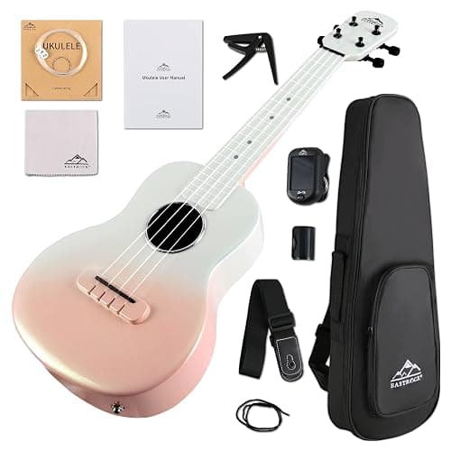 Electric Concert Ukulele, EASTROCK Carbon Fiber 23 Inch Ukelele Kit for Student Adult Professional, Beginner Uke with Accessories, Gradient Apricot Pink - Image 1
