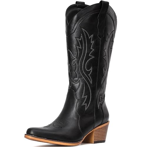IUV Cowboy Boots For Women Western Cowgirl Boots Mid Calf Snip Toe | Chunky Heel Ideal for low insteps thumbnail 3