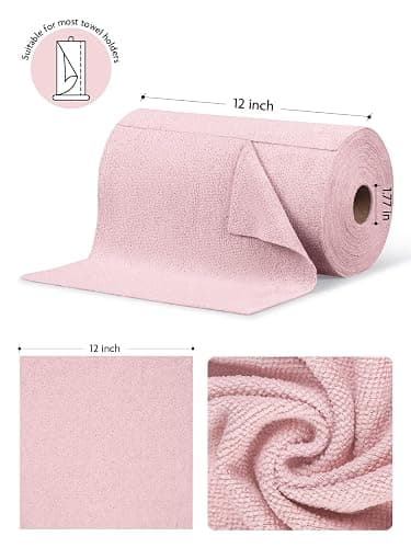 Fantasticlean Microfiber Cleaning Cloth Roll -75 Pack, Tear Away Microfiber Towels, 12" x 12", Reusable, Washable, Scratch Free, Ultra Absorbent Dishcloth for All-Around Cleaning Supplies (Pink) thumbnail 2