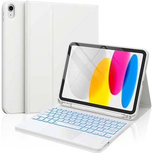 CHESONA for iPad 10th Generation Case with Keyboard, 2 Wireless Channels for iPad (A16) 11th/10th Gen (2025/2022), Backlight, Flip Stand Case with Pencil Holder, Multi-Touch Trackpad, White - Image 1