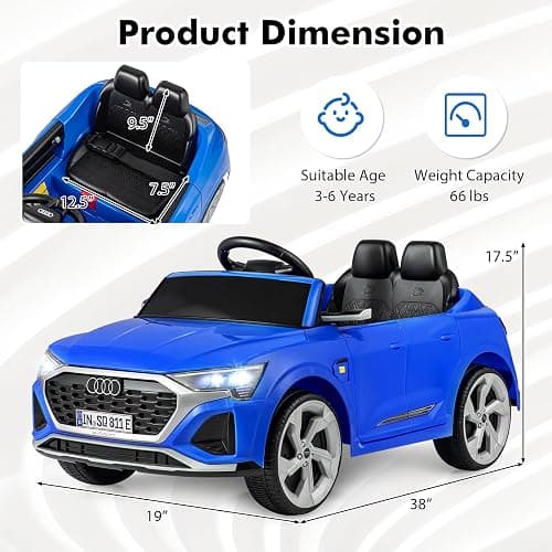 Licensed Audi SQ8 Ride on Car by INFANS, Battery Powered Electric Vehicle for with Remote Control, Adjustable Music, LED Lights, Suspension, Driving Toy Gift for Kids Toddler Age 3+ (Blue) thumbnail 2