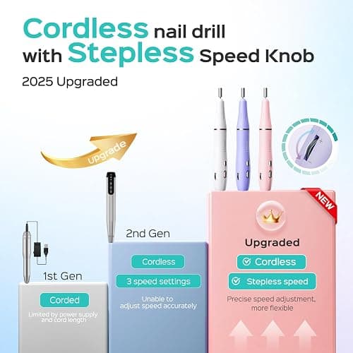 COSLUS Cordless Electric Nail Drill File: Nail Drill Machine with Stepless Speed Knob for Acrylic Gel Dip Powder Polish, Professional Portable Manicure Pedicure Rechargeable for Home Salon Use Purple thumbnail 2