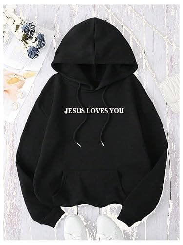 GORGLITTER Women's Y2K Christian Jesus Hoodies Trendy Graphic Letter Long Sleeve Fall Oversized Halloween Sweatshirts thumbnail 2