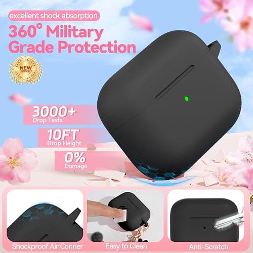 Soft Silicone Case for AirPods Pro 2nd/1st Generation, Protective Cases Cover with Cleaning Kit & Keychain, Compatible with AirPods Pro 2 for Women Girly, Anti-Scratch, Shockproof (Black) thumbnail 3